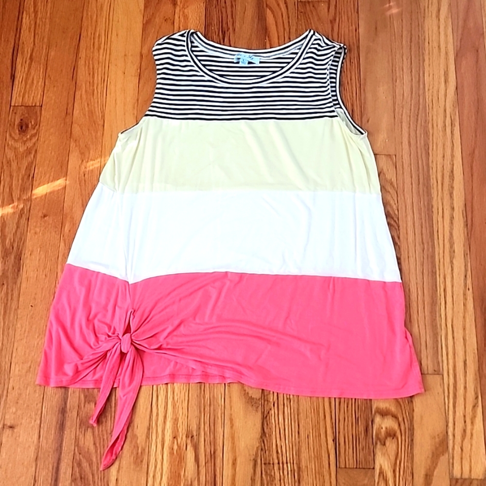 She + Sky Sleeveless Shirt Tie Knot Bottom Size Large Blouse Stripes Colorblock